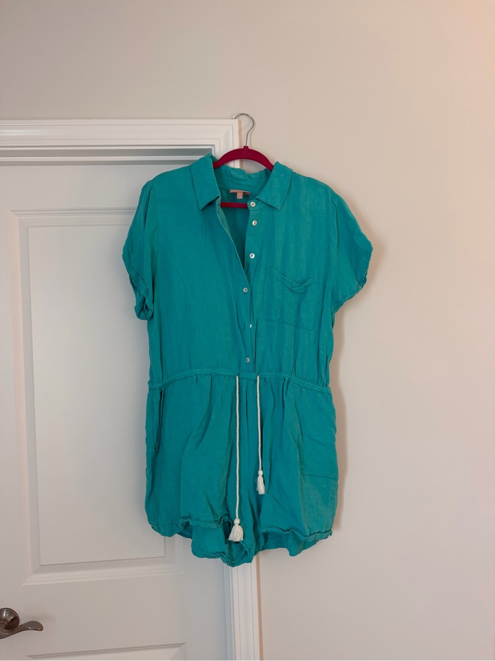 Show Me Your MuMu Teal Button-Front Romper with Drawstring